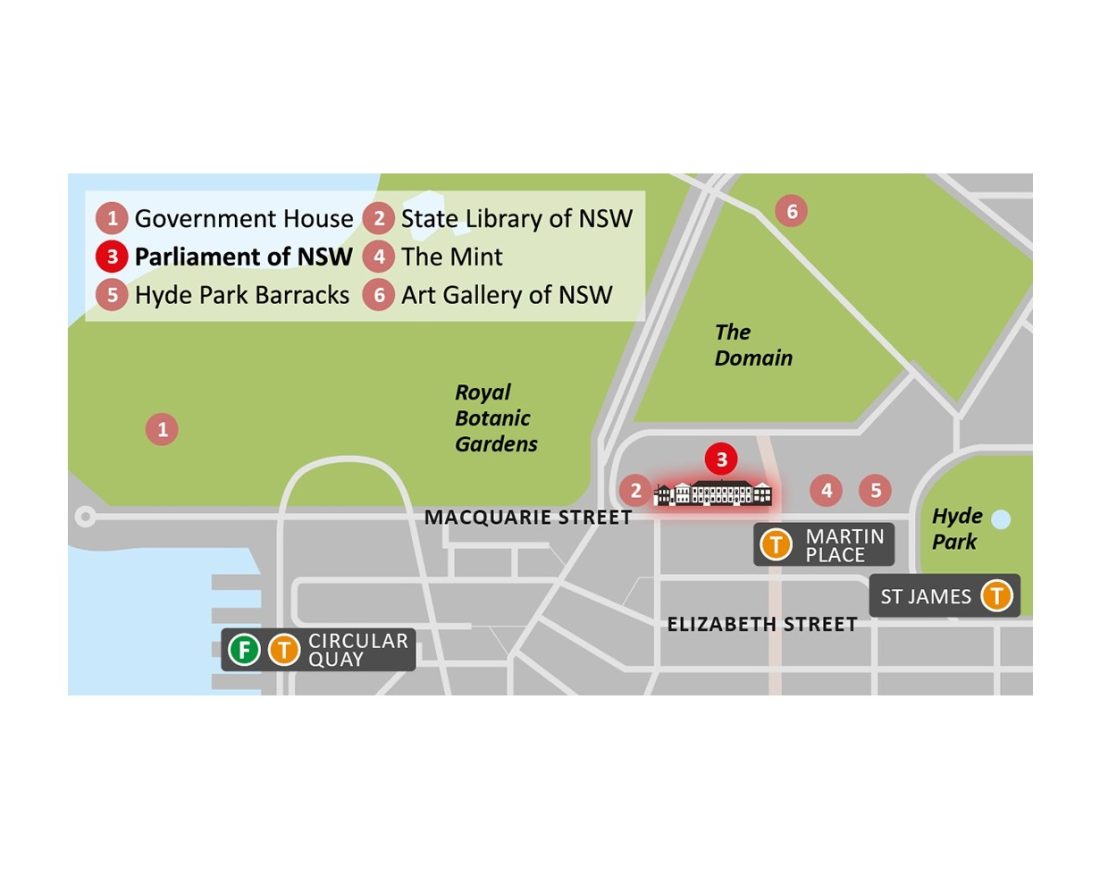 Map Of Sydney Highlighting Parliament House 1100x876 